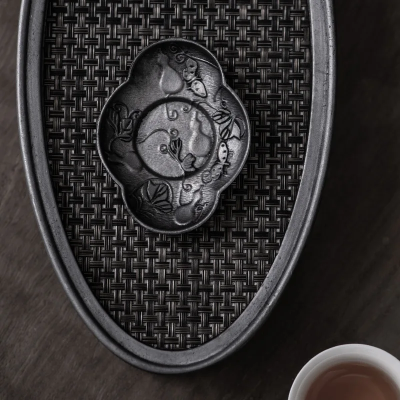 1PC Antique Tin Cup Mat, Hand Hammered Metal Tea Saucer, Non-Slip Japanese Style Tea Tray Pad, Kung Fu Tea Accessories - view 4