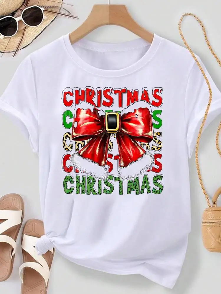Checkered Alphabet Trendy Merry Christmas T-shirt Holiday Printed Fashion New Year's Women's T-shirt