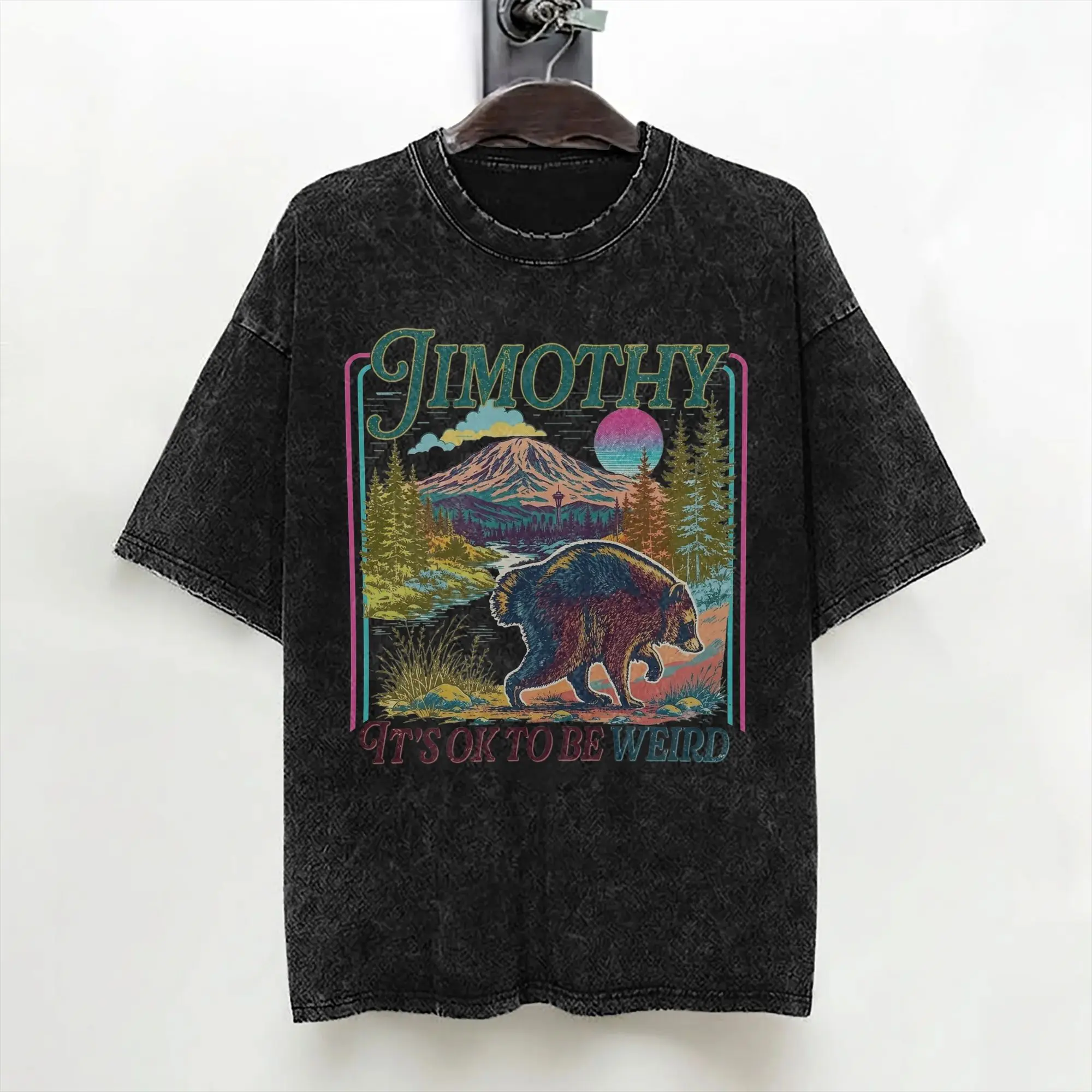 Jimothy It's Okay to Be Weird T Shirt Washed Short Sleeve T-Shirt Vintage for Men Women Streetwear Graphic Printed Tee Shirt
