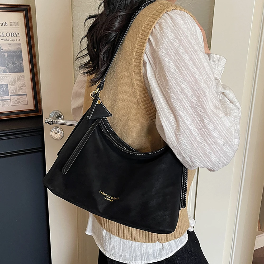 Women's Early Autumn Soft Shoulder Bag Large Capacity Delicate PU Leather Zipper Underarm Bags Daily Dating Commute Handbags
