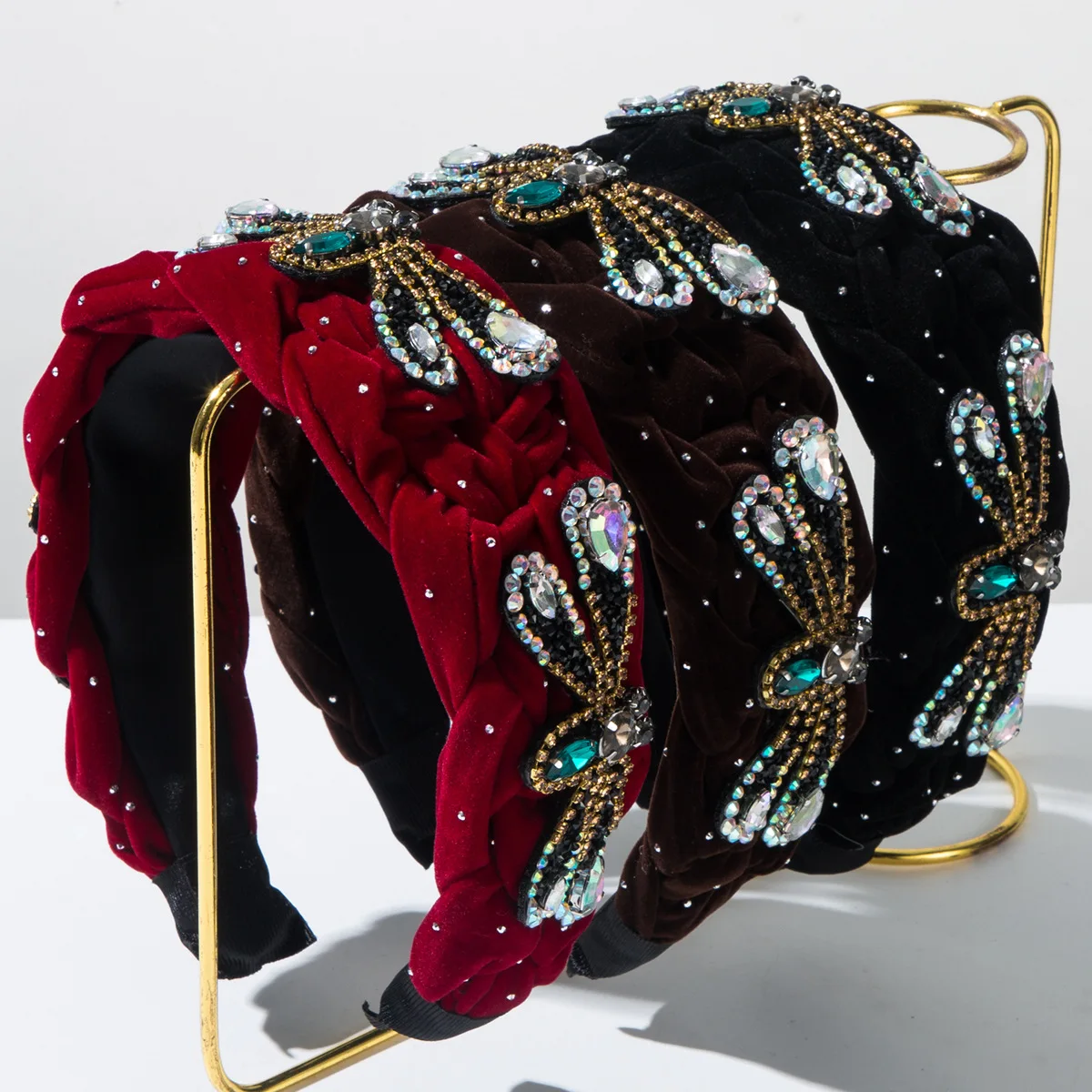 

Корейская фланелевая повязка на голову с широким краем, в стиле ретро, с полным покрытием стразами, в виде стрекозы, аксессуар для волос, легкая роскошь, элегантность.