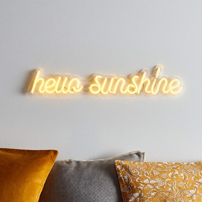 Hello Sunshine Neon Yellow LED Sign Wall Light Height 5”  Width 24” 5V USB