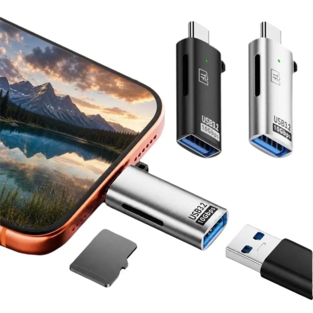 Compact 2-in-1 Type-C Card Reader USB 3.2 10Gbps for Micro SD Reader Plug and Play Lightweight TF Card Reader Photo Transfer