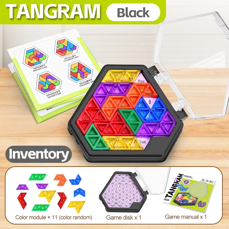 Jogos de Puzzle Calendário Diário Hexagon, Forma Desafio Criativo, Blocos de Formas Pattern, IQ Tangram Geométrico, Quebra-cabeças Brinquedos