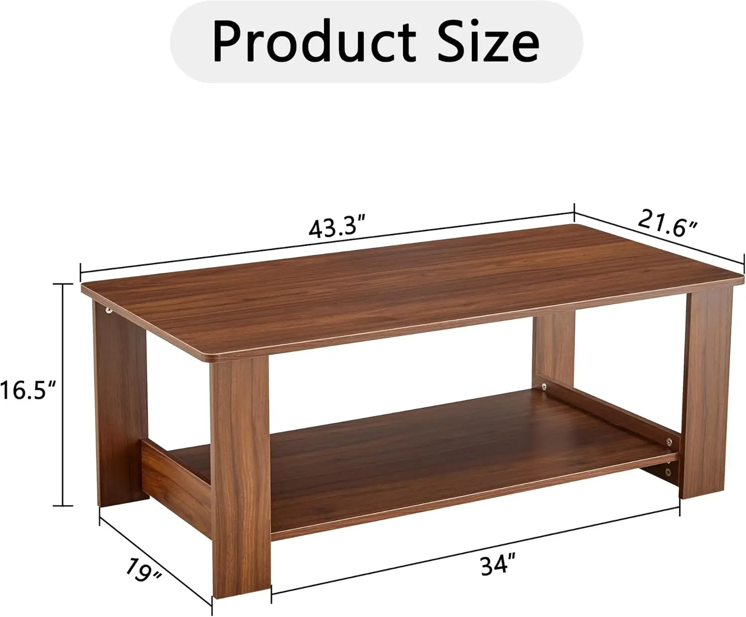 43 "" Salontafel Met Opslag, 2-Tier Walnoot Salontafel, Rechthoekige Salontafel, Moderne Salontafel Voor De Woonkamer,