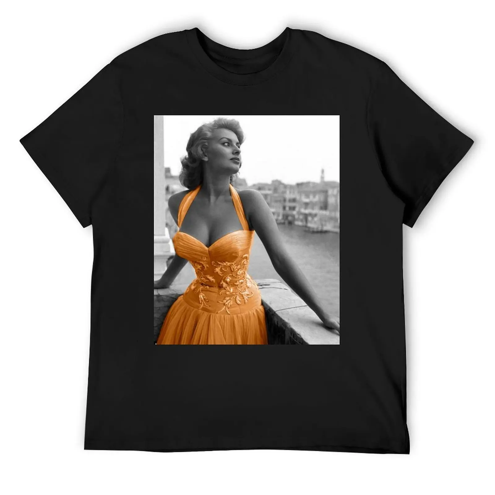 

Sofia Loren in orange dress T-Shirt baggy shirts anime stuff oversized fitted t shirts for men