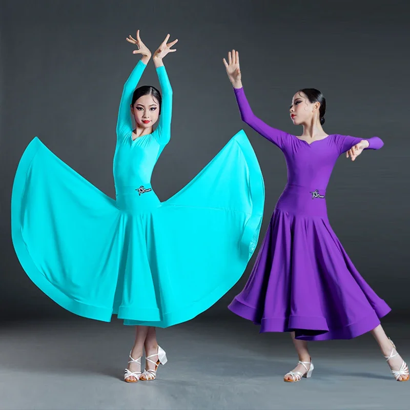 Girls Ballroom Dance Costume Autumn Blue/Purple Tango Waltz Dancing Clothes Standard Competition Dancewear Practice Wear