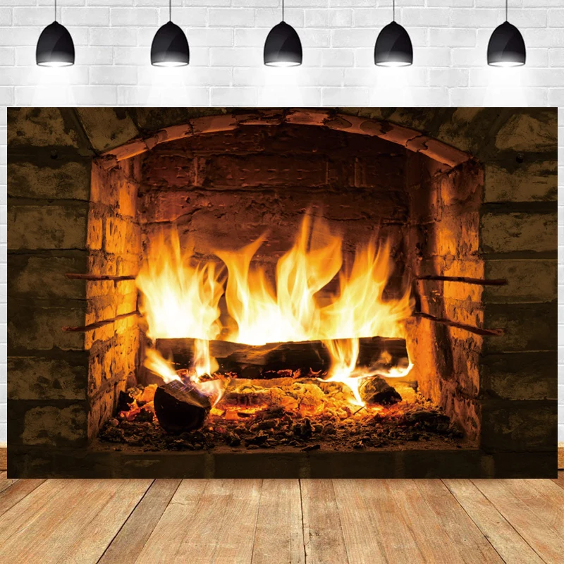 Fireplace Backdrop for Photography Interior Room Fire Logs Brick Wall Baby Portrait Photozone Backgrounds Vinyl Photocall Banner