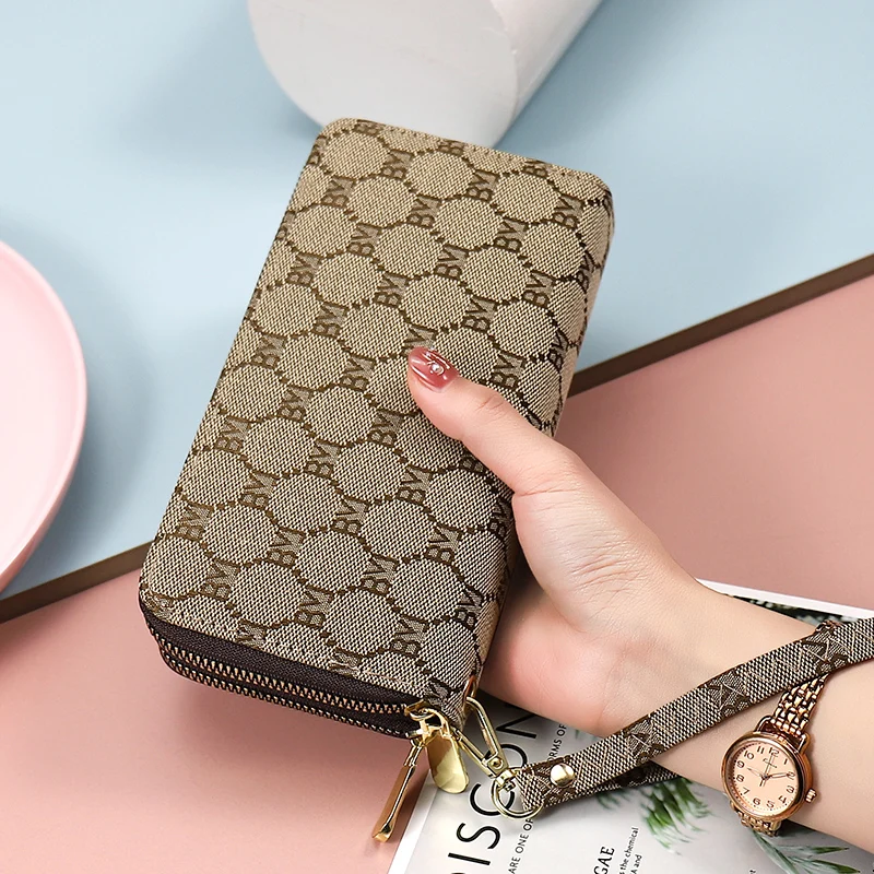 ロングレディースウォレット刺繍エンボス加工ダブルジッパーファッションハンドバッグ大容量携帯電話バッグスタイリッシュなクラッチバッグ