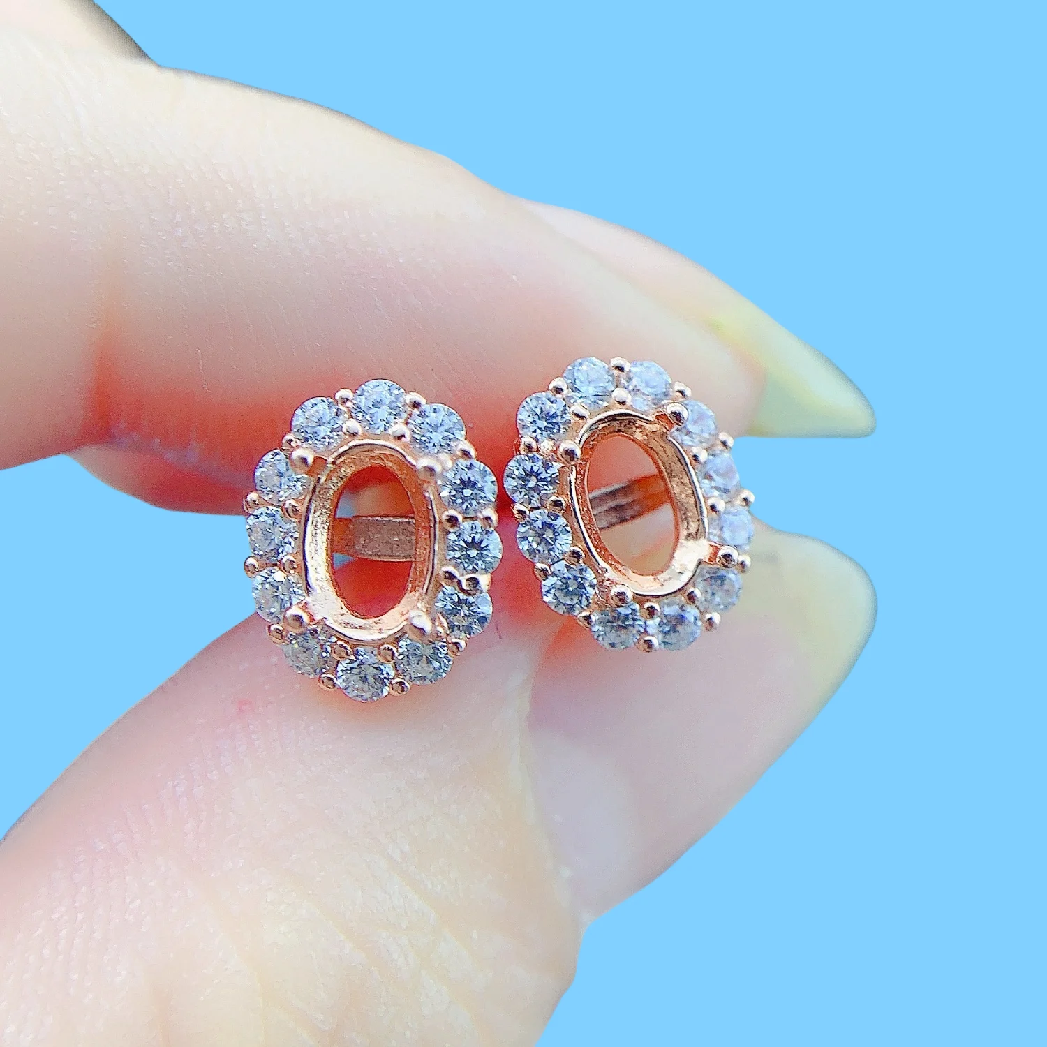 S925 Silver Inlay 4*6/5*7/6*8mm Earrings for Women Empty Support DIY Holder Fine zircon Weddings Jewelry Accessory Wholesale