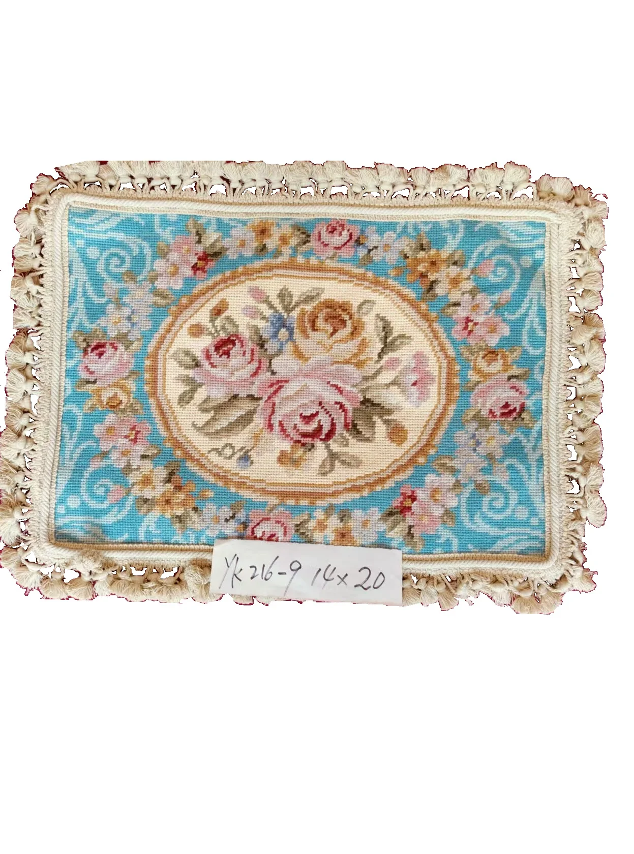 

10K Handmade Needlepoint Pillow 14x20inch(35x50cm) Cushion Cover Floral Design 100% Wool No Insertion