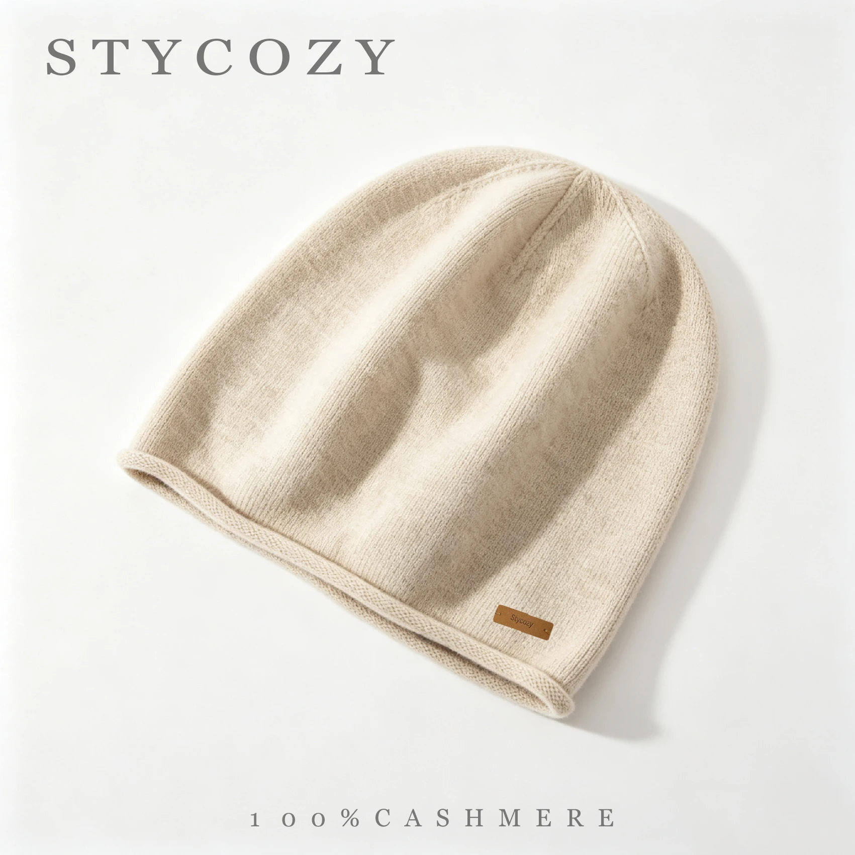100% Cashmere Drawstring Ear Protection Beanie Women Soft Knitted Solid Color Bonnet Hat Winter Unisex Lightweight Warm Headwear