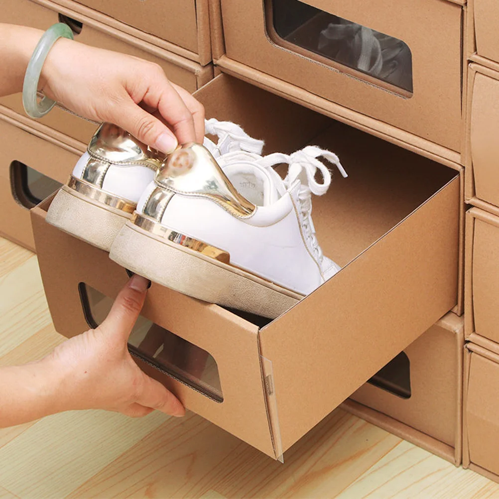 

6pcs Transparent Shoebox 30X21Cm Drawer-Style Container For Women'S Shoes Socks Scarves Handbags Office Items Closet Storage