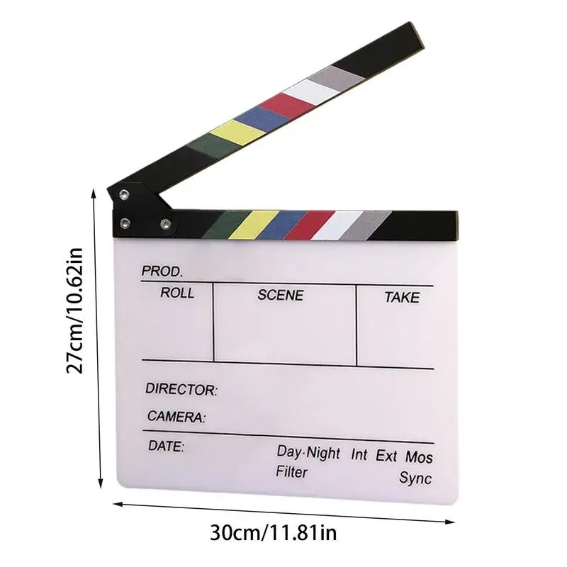 Acrylic Colorful Clapperboard Clapper Board Dry Erase Director Cut TV Movie Film Action Slate Clap Handmade Cut Prop