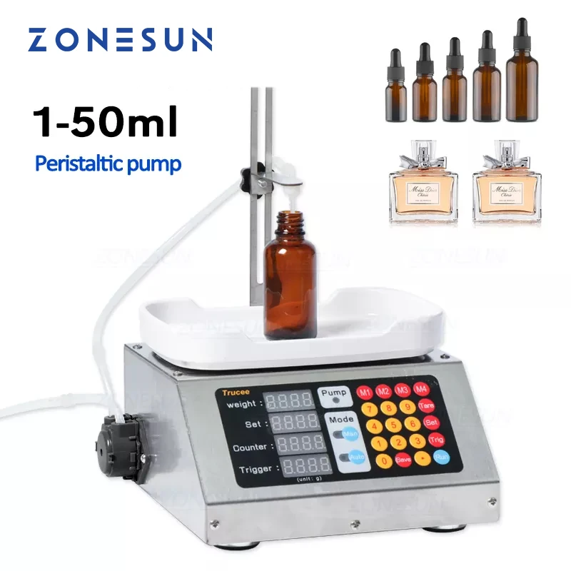 

ZONESUN 1-50ml Essential Oil Perfume Oral Liquid Solution Liquid Filling Weighting Machine Bottle Filler