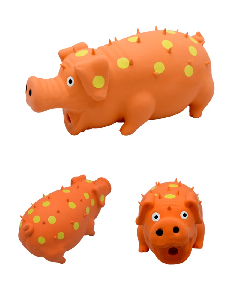 Squeaky Pig Dog Toys Dots Latex Dog Chew Toys with a Oinks Sound Durable Squeaker Grunting Pig Dog Squeeze Toy