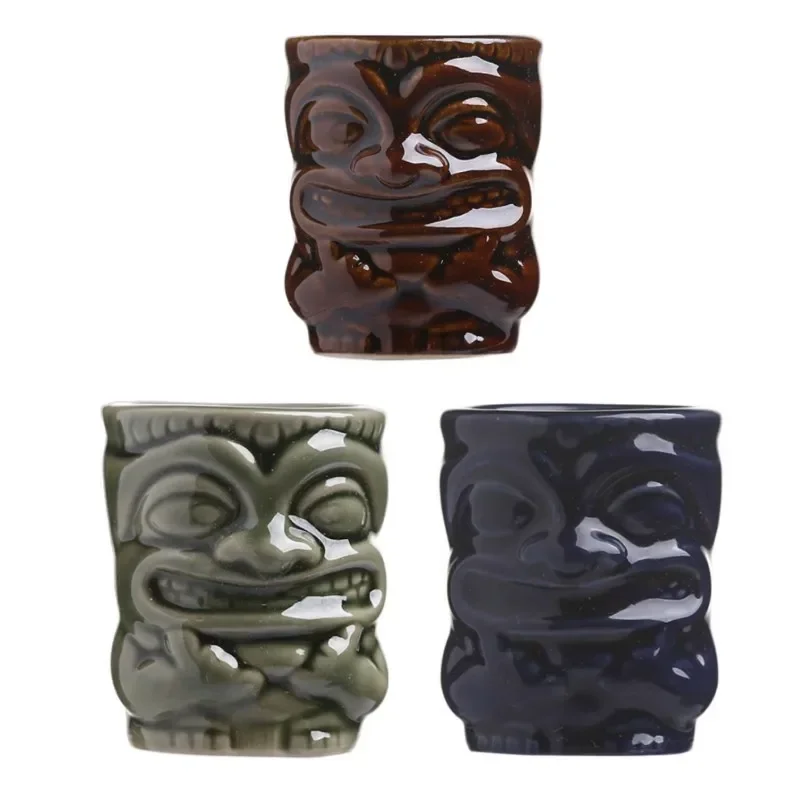 Exquisite Mini 50-60ml Hawaiian Tiki Mug Grimace Ceramic Shot Glass Cocktail Tequila Sake Vodka Cup Home Bar Drinkware Gift