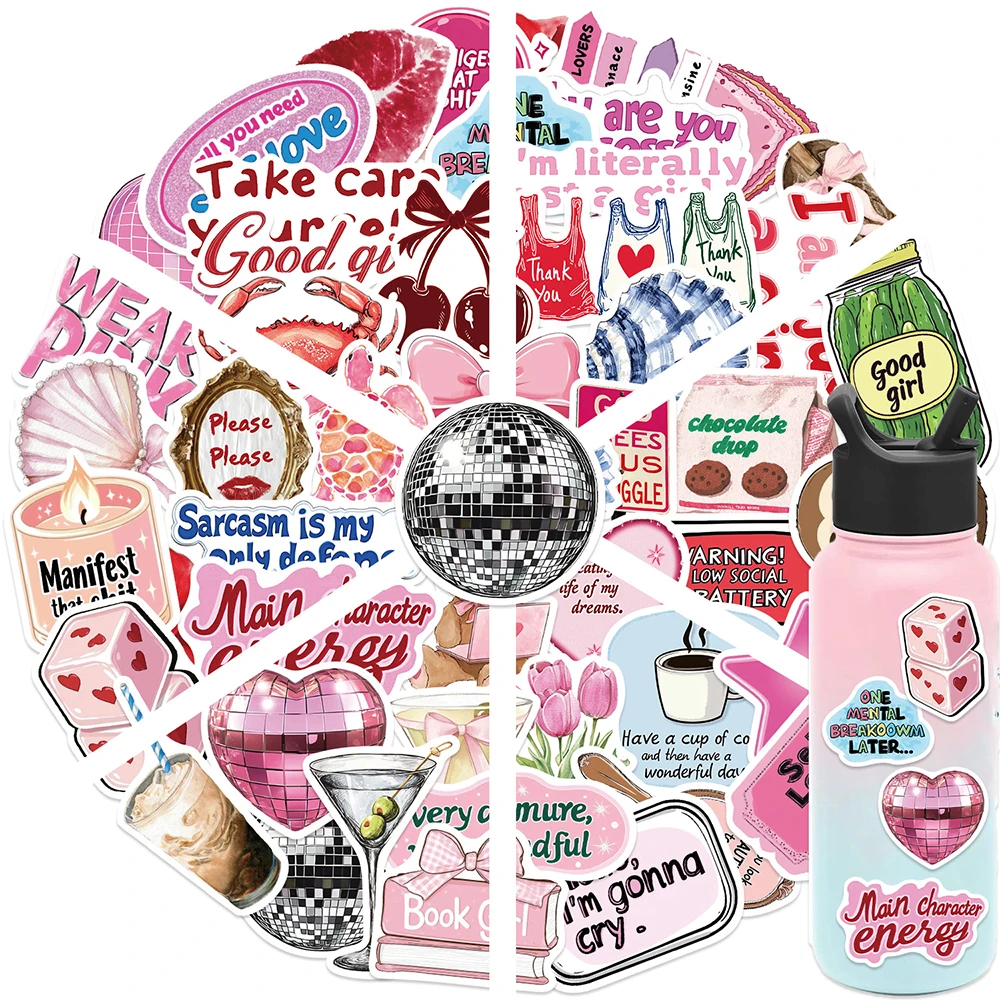 

10/30/50pcs Cartoon Pink Inspirational Girl Graffiti Stickers Aesthetic Y2K Waterproof Decals DIY Notebook Guitar Laptop Sticker