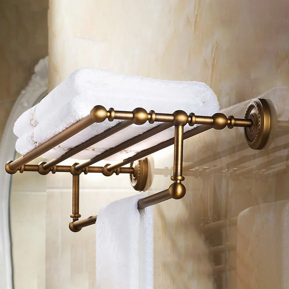 Vintage Retro Style Antique Brass Bathroom Wall Mounted Clothes Bath Towel Racks Shelf Holder 2ba087