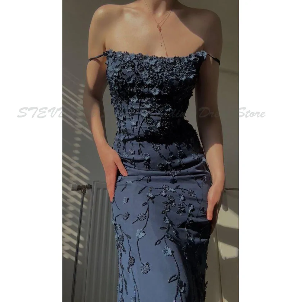 Simple Evening Dresses Prom Off The Shoulder Straight Sleeveless Alliques Celebrity Party Banquet Marry Female Gowns Special
