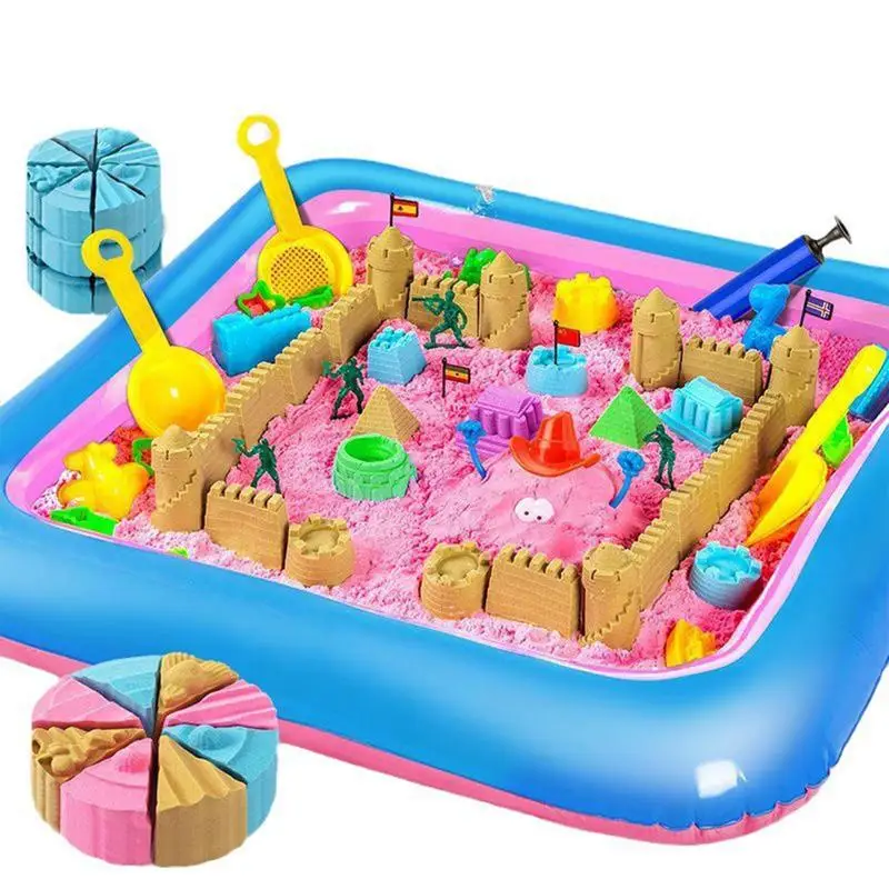 Jogar areia interior molde de areia conjunto colorido jogar areia sensorial com base de almofada inflável brincalhão para meninos meninas criança