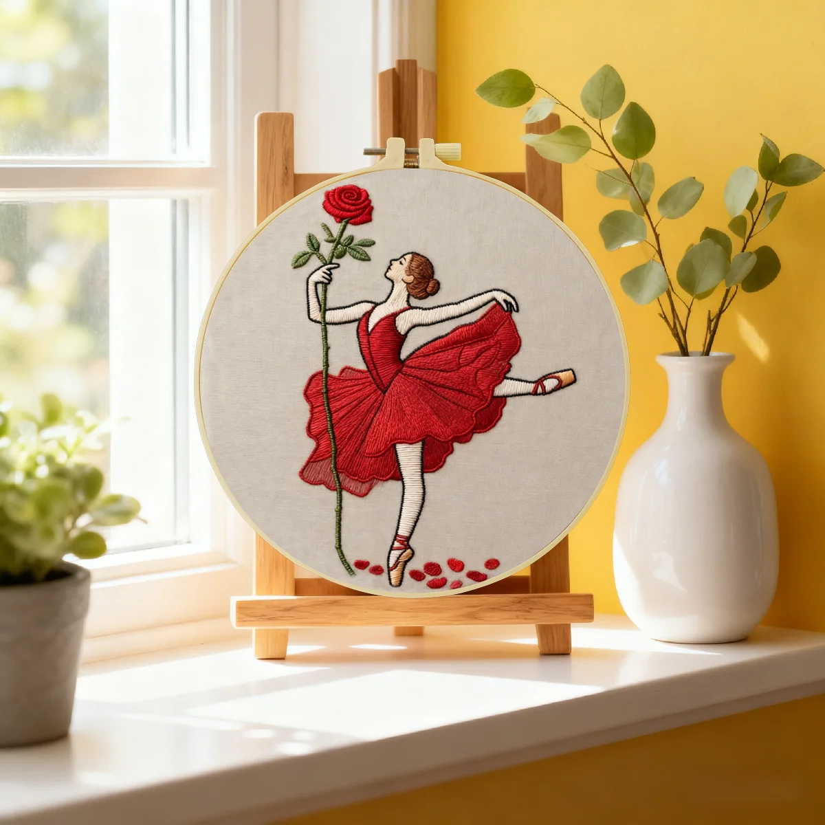 1 Stück 20X20CM/15X15CM 7,87/6,3 Zoll Stickerei-Starter-Kit für Frauen DIY-Kit Stickerei-Set Handarbeiten Malerei Nähen Kunst – Detail 4