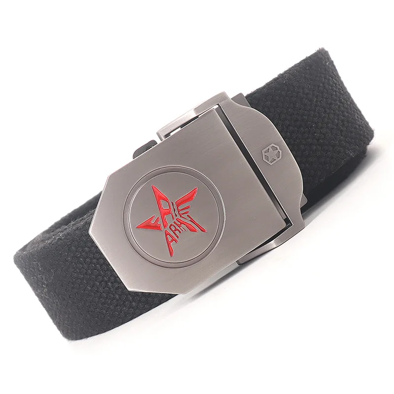 SupSindy Men Canvas Belt Red Star Metal Buckle Soldier Army Military Tactical Belts For Men Jeans Waistband Outdoor Nylon Strap