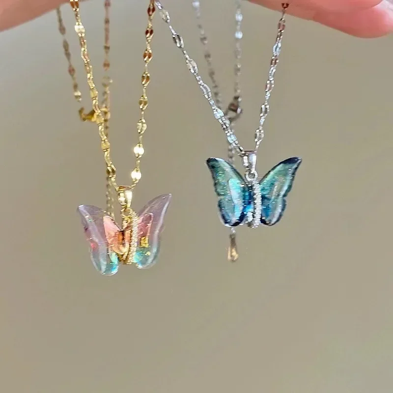 Symphony Gradient Butterfly Necklace for Women Personality Fashion Clavicle Necklace Accessories Party Jewelry Birthday Gifts