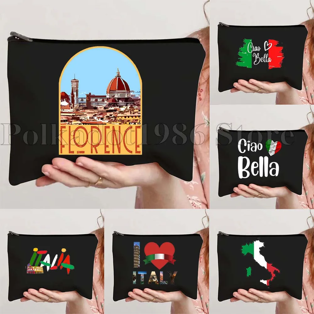

Cinque Terre Duomo Florence Forza Italia Ciao Bella Italian Map Flag Italy Cute Canvas Cosmetic Bag Makeup Toilet Bag Case Pouch
