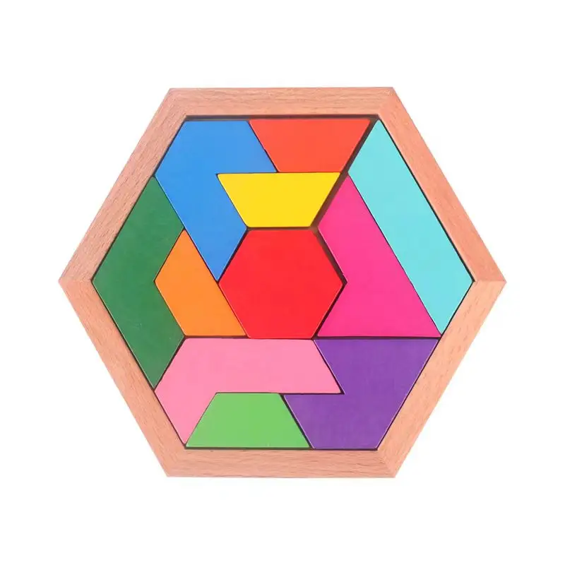 ตัวต่อหกเหลี่ยมแทงแกรม ปริศนาไม้ ฝึกสมอง ทดสอบไอคิว ฝึกตรรกะ สำหรับเด็กและผู้ใหญ่ ของเล่นเสริมพัฒนาการแบบมอนเตสซอรี่