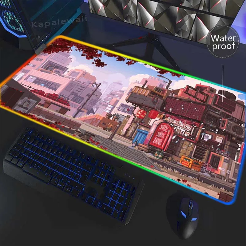 

RGB Japan Stree Gaming Waterproof Mouse Pad LED Large Mousepad Gamer Speed Accessories Keyboard Pads Non-slip Rubber Desk mat