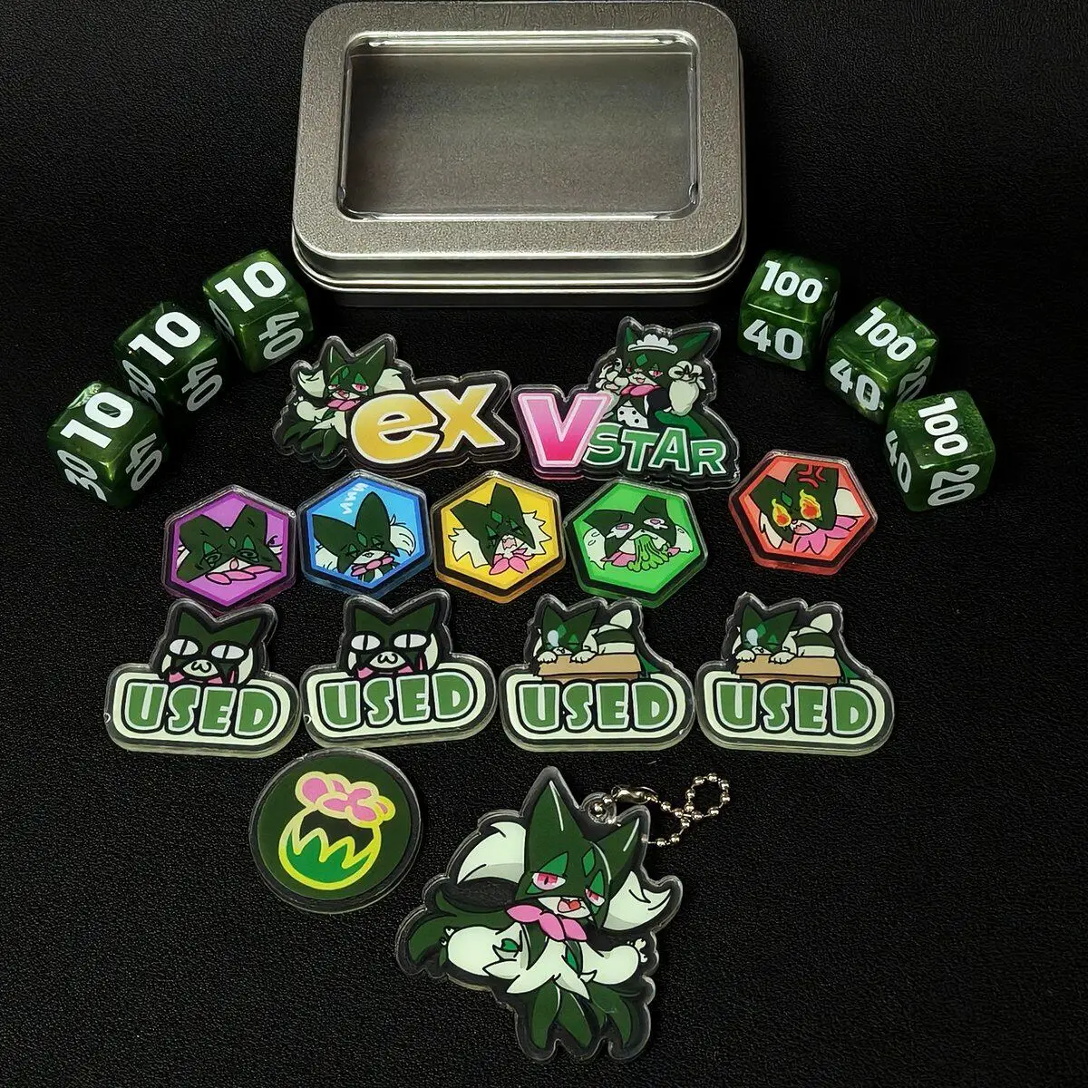 Custom Meowscarada Pokemon Token Set Acrylic Damage Counters Ex Vstar Markers Storage Case Keychain Tcg Game Accessories view 5
