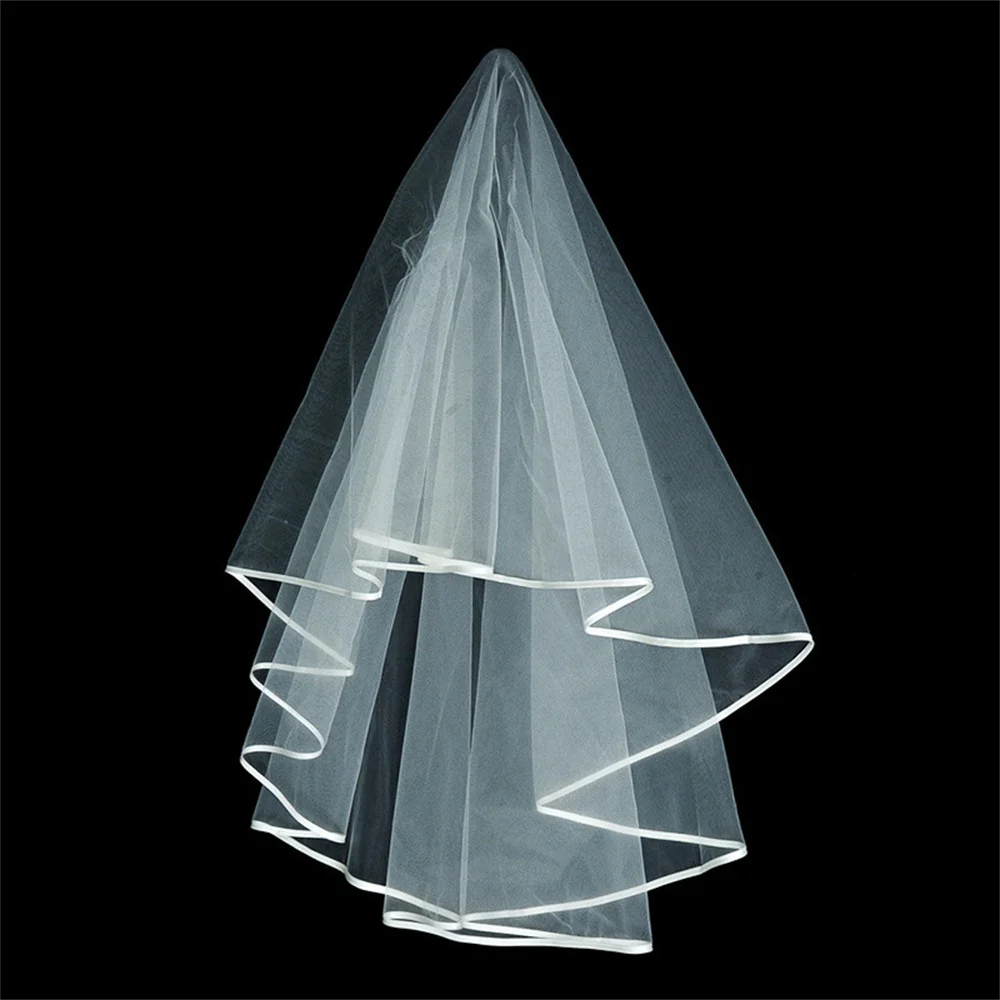 Women's Tulle Wedding Veil 1 Tier Wedding Party Bride Veil Ribbion Edge with Comb Bachelorette Party Decorations Accessory