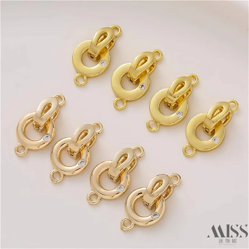 14K18K Gold Zircon Round Buckle Pearl Buckle DIY Pendant Necklace Connection Buckle Closing Buckle Accessories