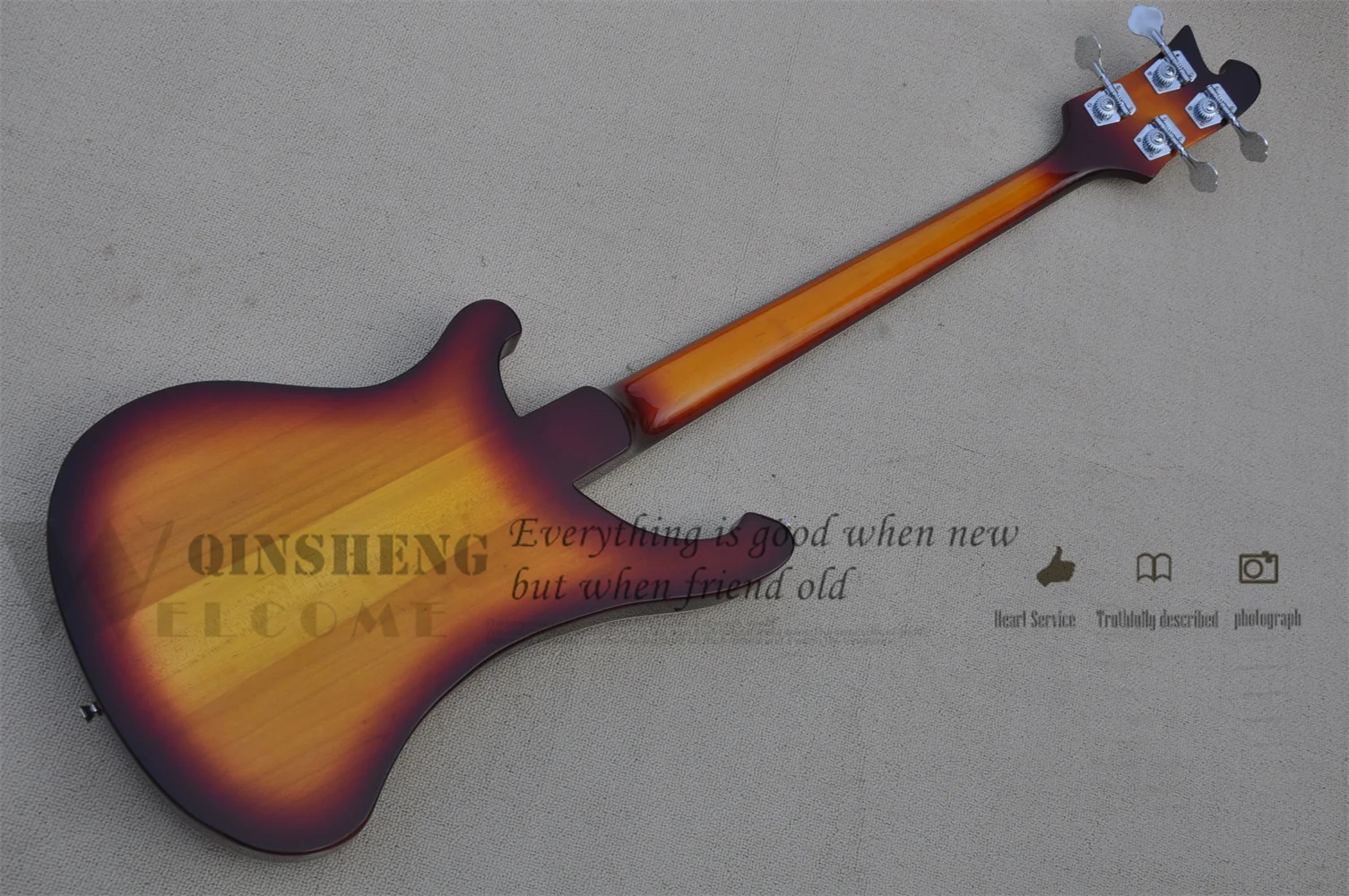 In stock electric guitar bass,4 strings 4003 bass,Sunburst bass,Neck through body,fishbone binding  chrome buttons