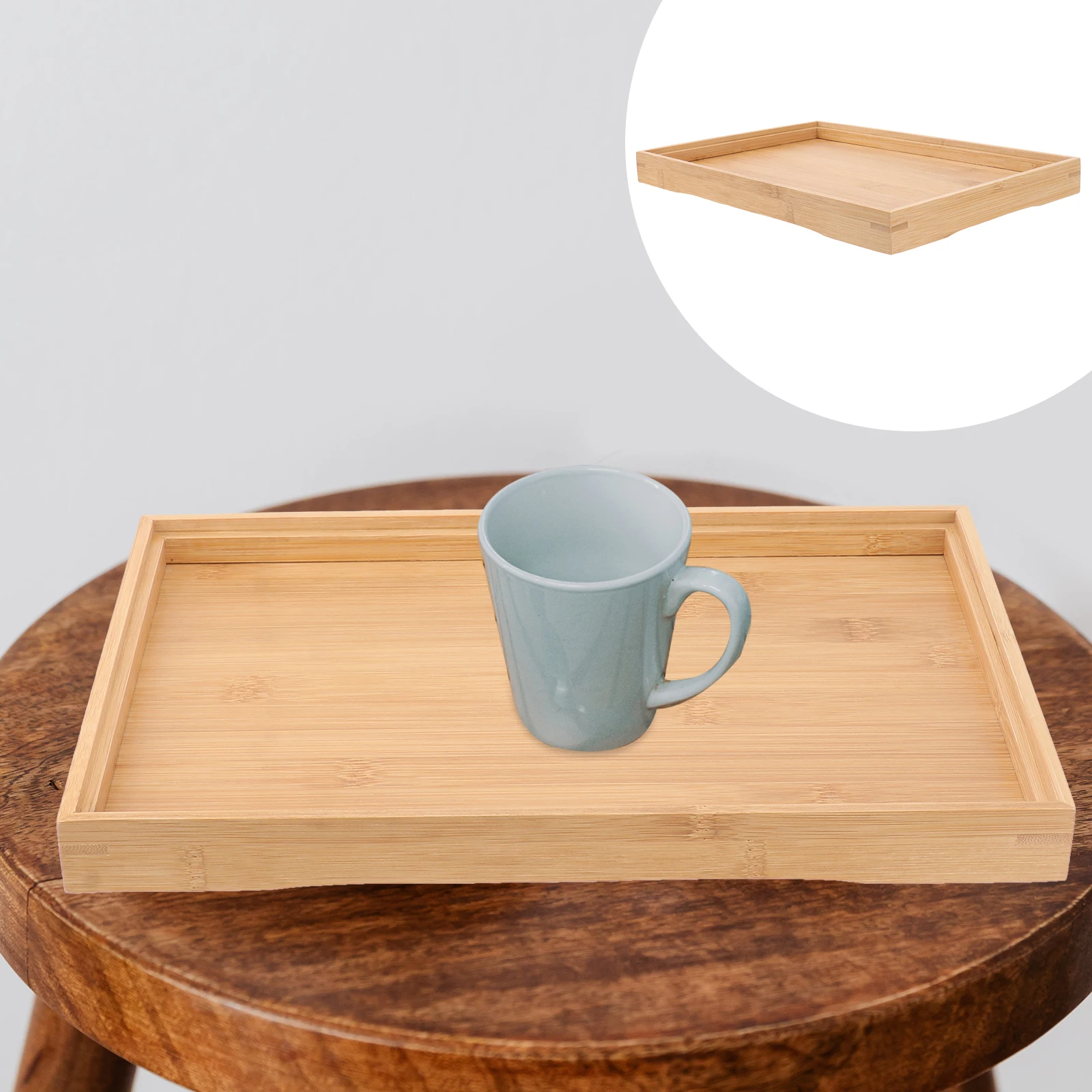

Bamboo Tea Serving Tray Eco-Friendly Woven Pallet Food Flat Wooden Plate Stackable Lightweight Cutlery Pizza
