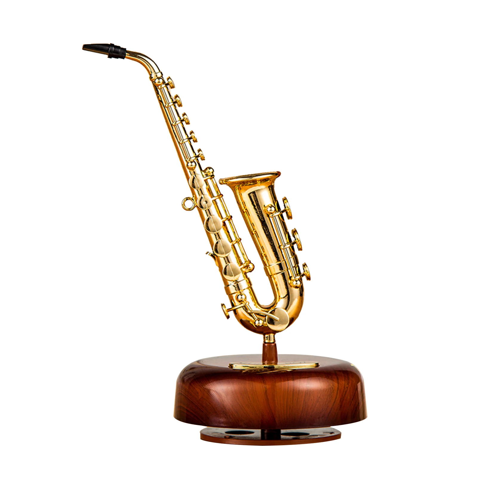 Saxophone Music Box Classical Wind Up Musicbox Twirling Music Box Rotating Base Woodwind Instrument Miniature Replica Artware