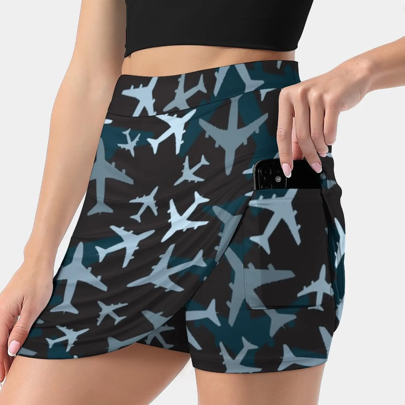 Airplane Camouflage - Dark Blue Summer Women's shorts Skirt 2 In 1 Fitness Yoga Skirt Tennis Skirts Dark Blue Airplane Camo Blue