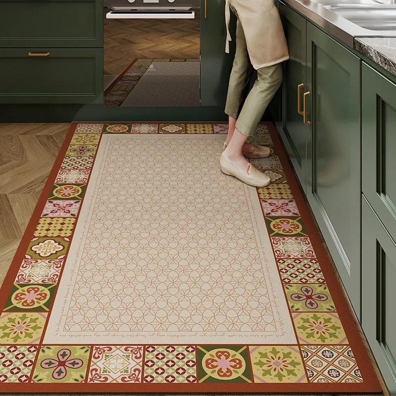 American Kitchen Floor Mats PVC Art Waterproof Oil-proof Household Soft Rugs Wipeable Wash-free Balcony Carpet Ковер Tapis 러그