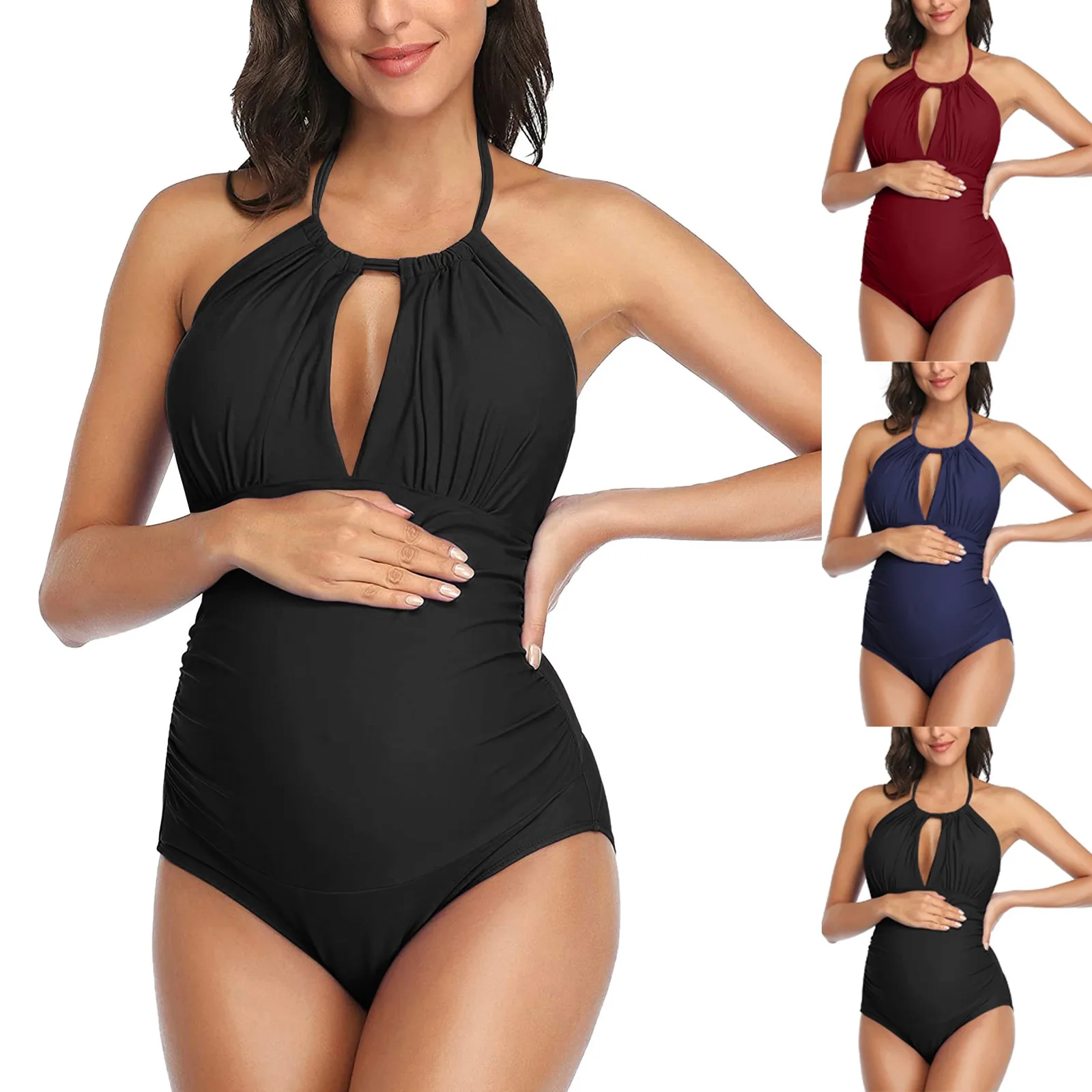 Maillot de bain une pièce à lacets, col licou, sexy, amissié, plis, couleur unie, pour femmes