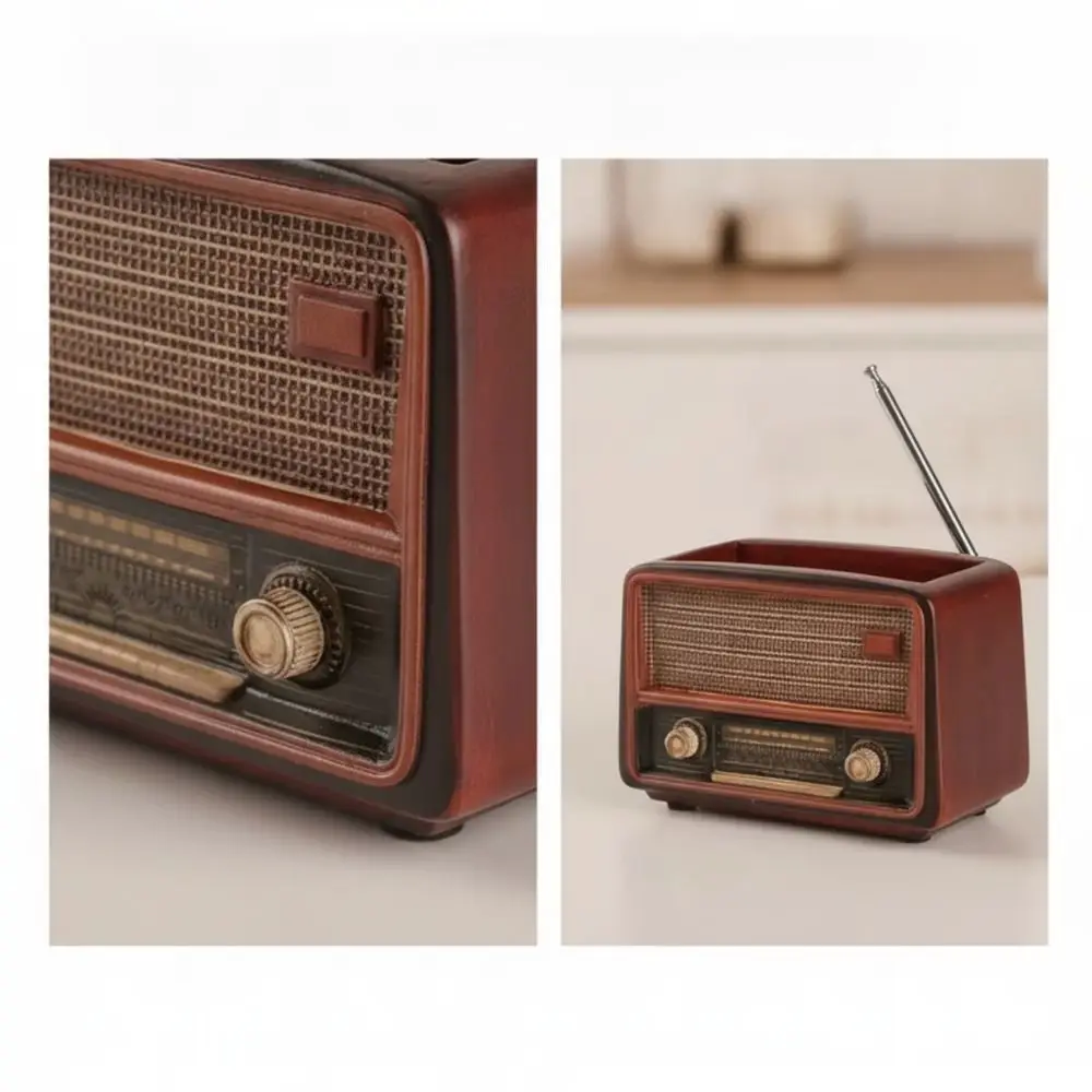 Retro Radio Shaped Flowerpot Creative Resin Succulent Flower Pot Plant Container with Antenna Vintage Radio Planter