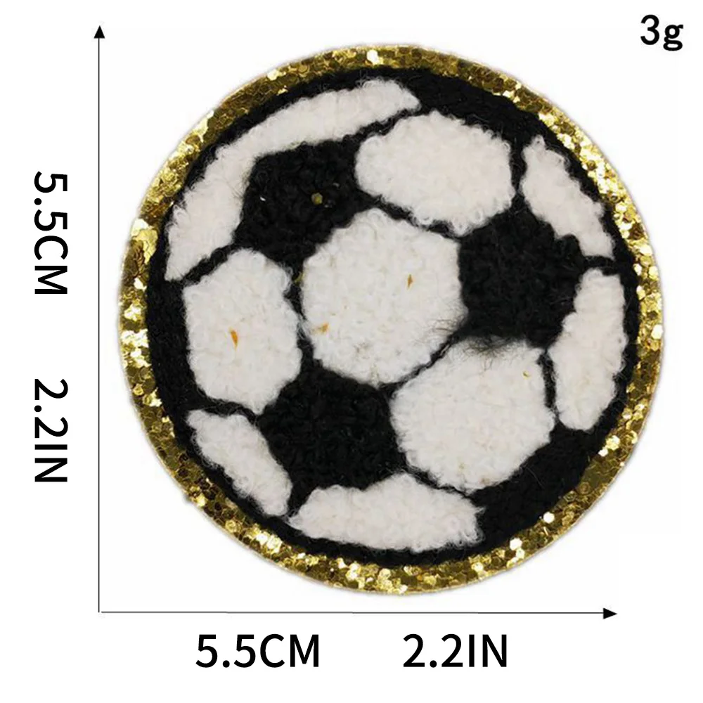 Toppa di paillettes circolare ricamata in ciniglia toppa di pallavolo di calcio di pallacanestro termoadesiva bordo scintillante dell\'abbigliamento