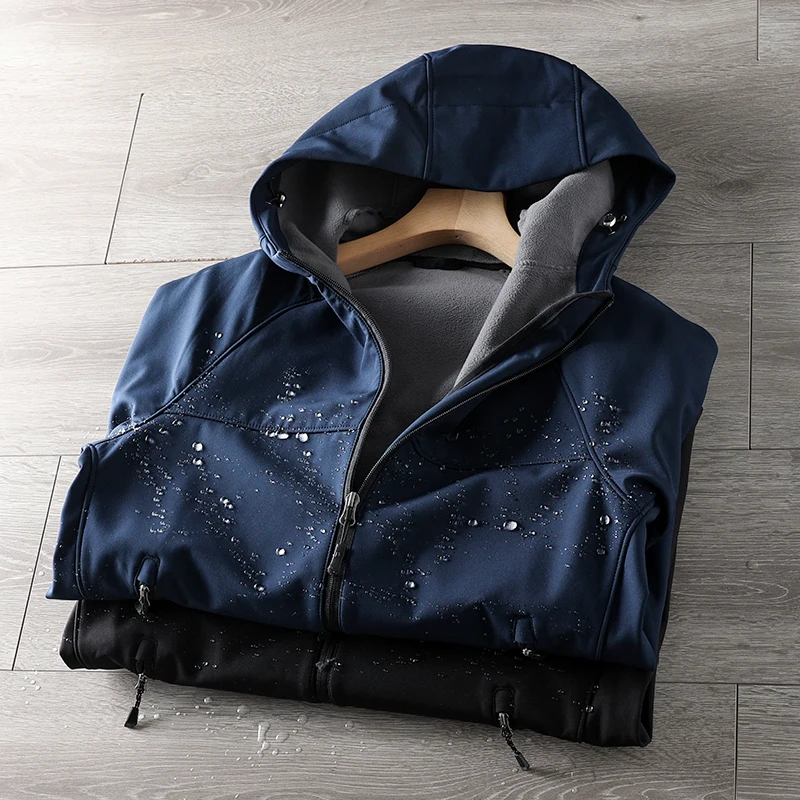 

Outdoor Men's Fce Jaet Hooded Coat Tech Tee-Proof Cosite Fce Warm Long Sve Zipper Closure Faion Urban Sle