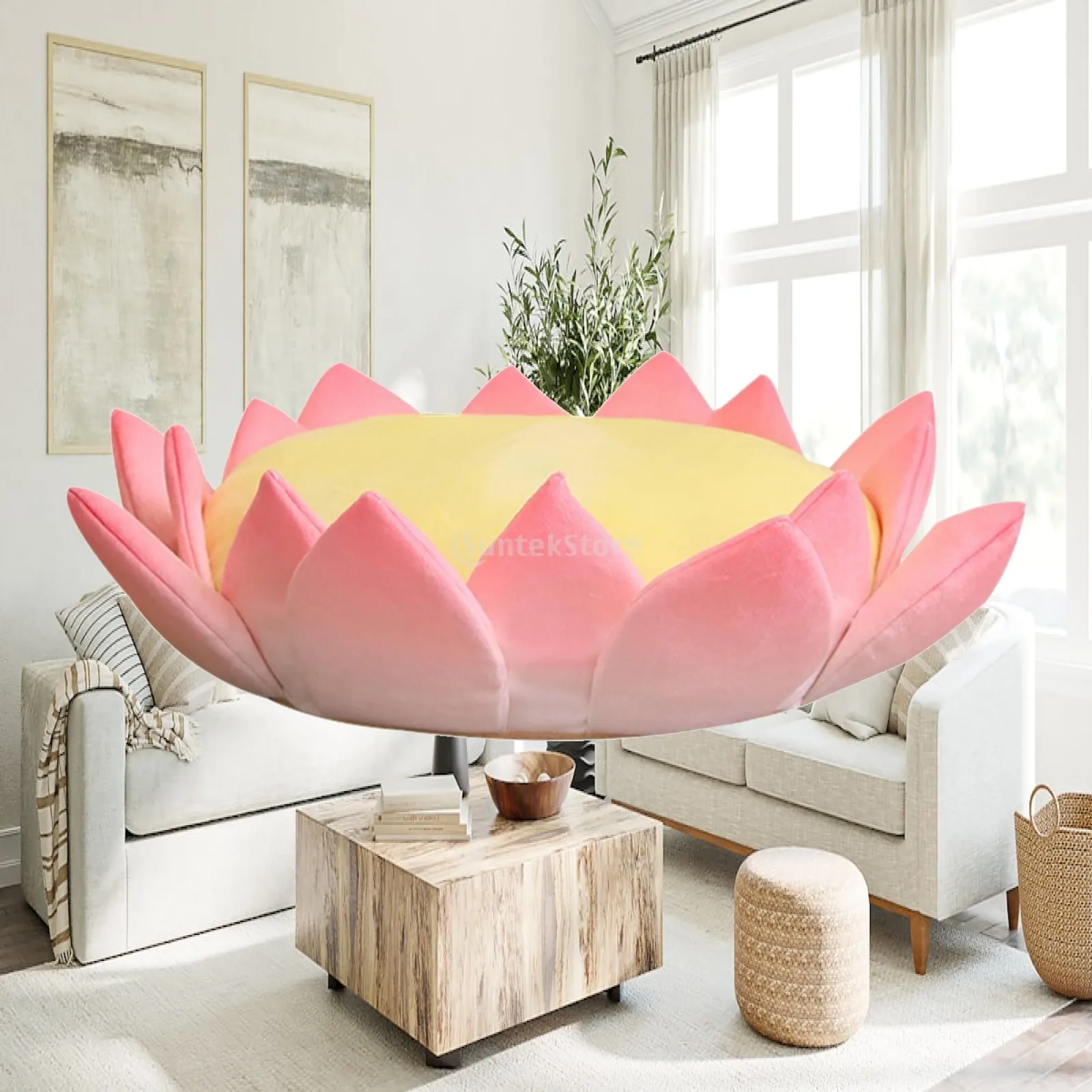 Soft Lotus Plush Cushion Floral Decorative Pillow for Living Room Bedroom Cozy Round Floor Seat Pad for Meditation Reading