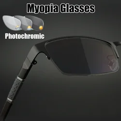 Trendy Business Half Frame Photochromic Anti-UV Sunglasses Vintage Blue Light Blocking Color Changing Minus Glasses with Diopter