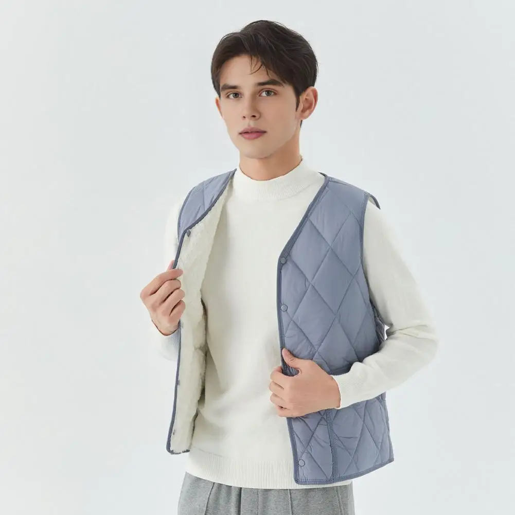 

Men Winter Waistcoat Men's Winter Waistcoat with Velvet Lining Pockets Single Breasted Solid Color Vest Coat for Cold Weather No