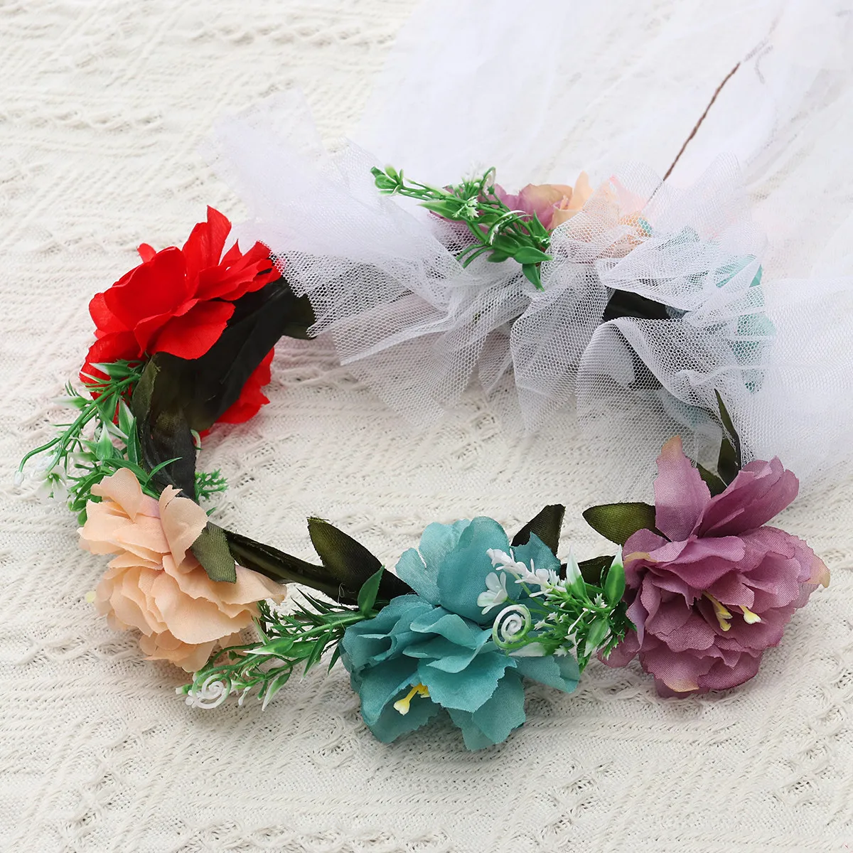 Luxury Wedding Veil Featuring Soft Hazy Tulle Layer and Elegant Artificial Rose Wreath Ideal for Brides All Occasions