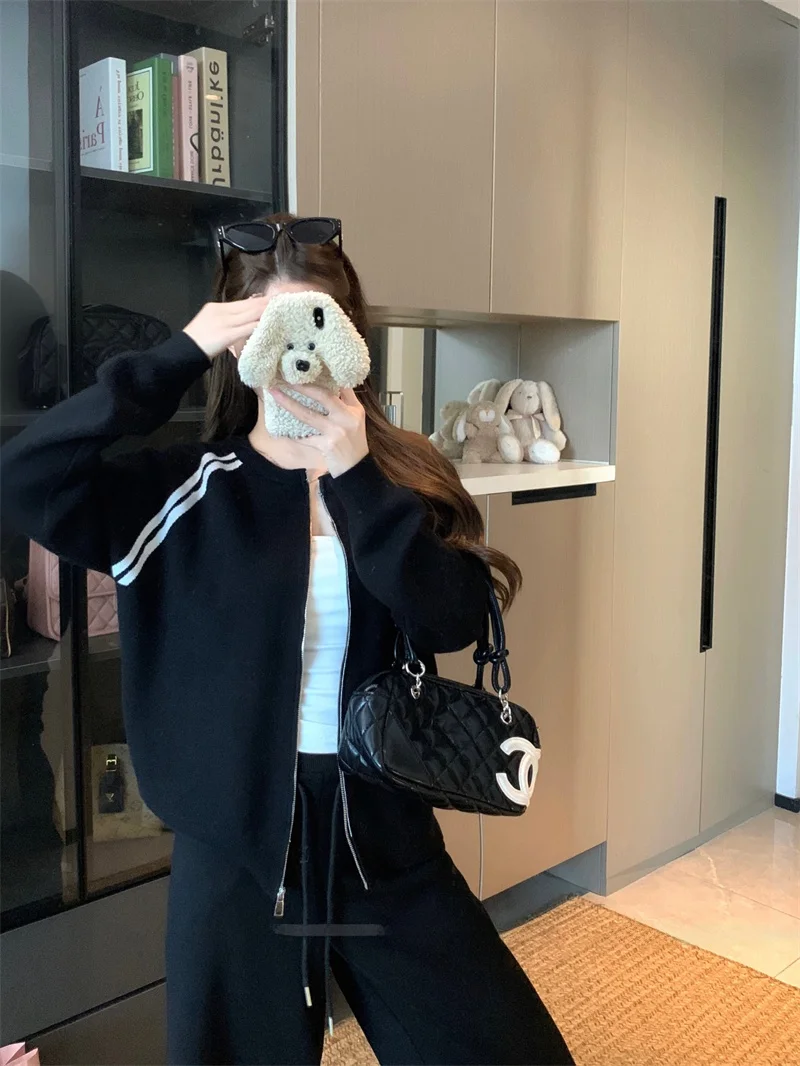 

Вязаный свитер на молнии в американском стиле, винтажный, женский, весенний, свободный, универсальный, стройнящий топ, мода Kumikumi