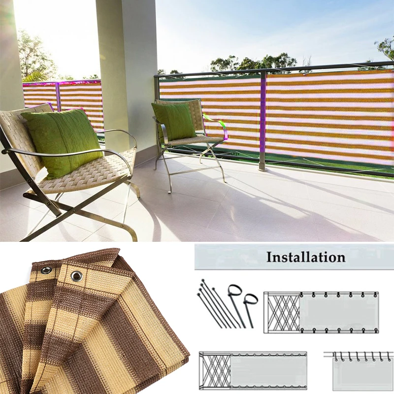 

New Outdoor Awning Coffee Brown Stripe Balcony Privacy Screen Backyard Garden Fence Mesh Apartment Terrace Safty Privacy Net