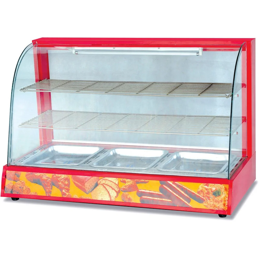 Hot Sale Table Top 3 Layers Glass Food Warmer Display Showcase Fast Food Restaurant Equipment